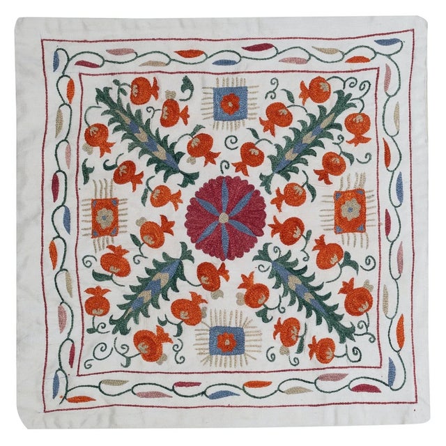 20"x20" Silk Hand Embroidery Cushion Cover. Handmade Pillow. Modern Lace Pillow For Sale