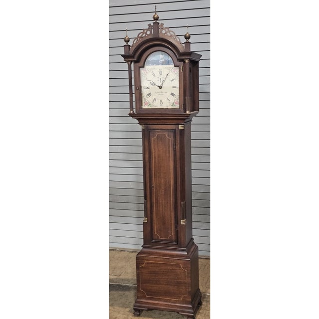 Traditional Colonial Aaron Willard Mahogany Grandfather Clock Henry Ford Museum Rocking Ship For Sale - Image 3 of 9