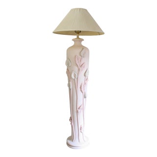 Vintage 1980's Pink & Green Plaster Sculptural Lilies Floor Lamp For Sale