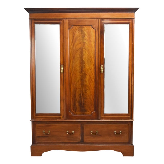 Edwardian Mahogany Triple Wardrobe, 1910 For Sale