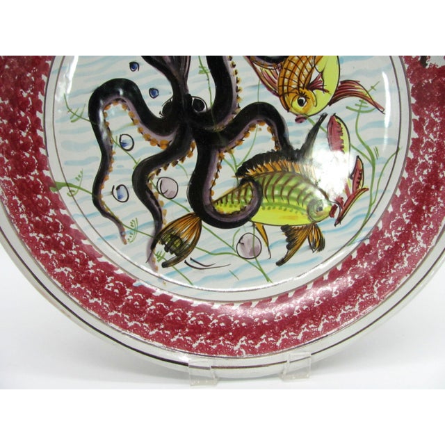 Mediterranean 14" Vintage Capri Italy Sea Ocean Life Octopus Fish Wall Display Great Serving Bowl For Sale - Image 3 of 8