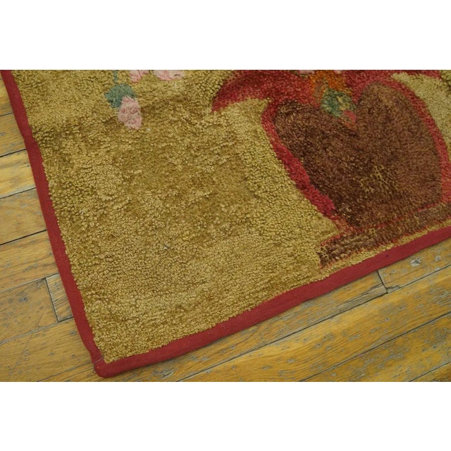 1910s Charming Floral With a Tan Camel Background Color American Hooked Rug For Sale - Image 5 of 9