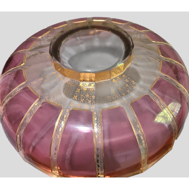 Mid 20th Century Bohemian Moser Cranberry Ruby Cabochon Panels Gold Large Center Bowl For Sale - Image 9 of 10