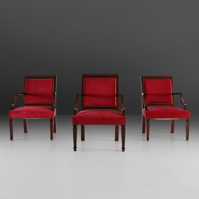 Vintage Belgian Empire‑Style Armchairs in Wood and Red Velvet, 1950 For Sale - Image 10 of 10