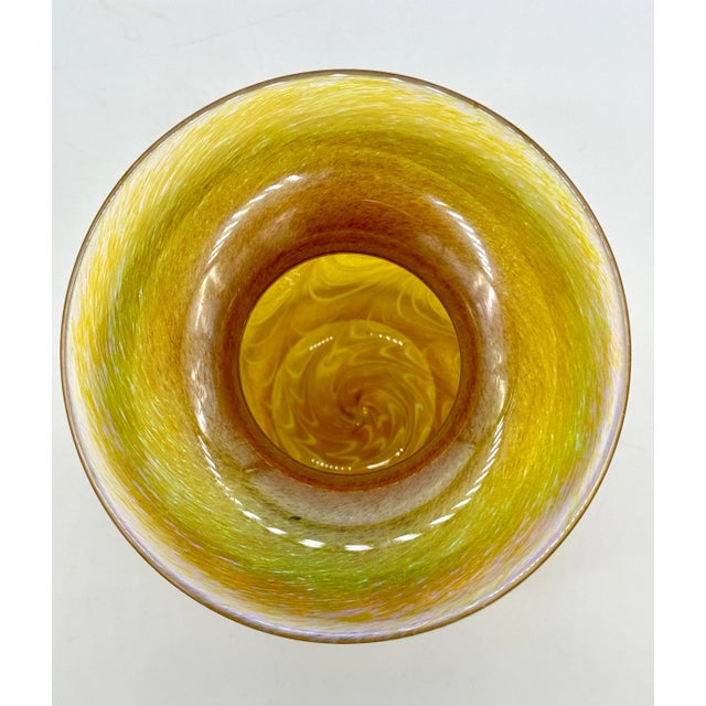 Late 20th Century Vintage Signed Robert Held Gold Iridescent Pulled Feather Glass Vase Hints of Lavender For Sale - Image 5 of 7