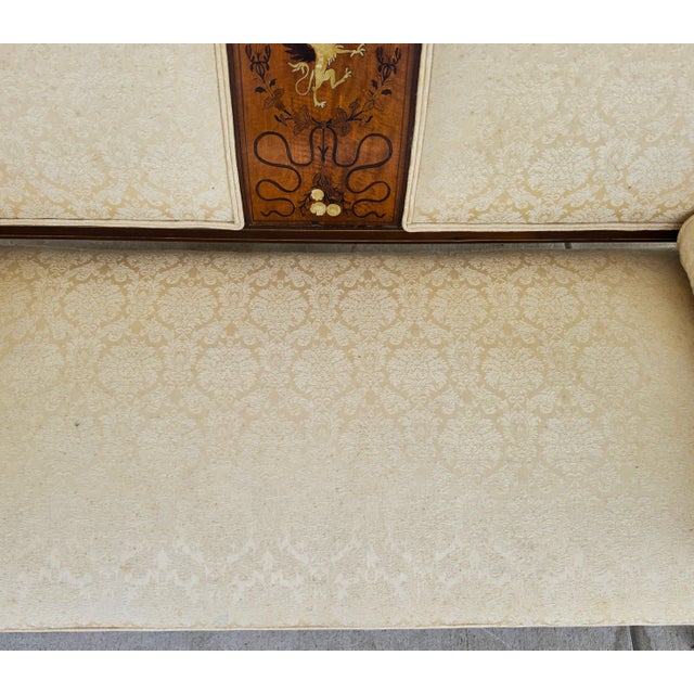 Antique Edwardian Inlaid Mythical Griffin Mahogany Double-Chair-Back Settee For Sale - Image 9 of 12