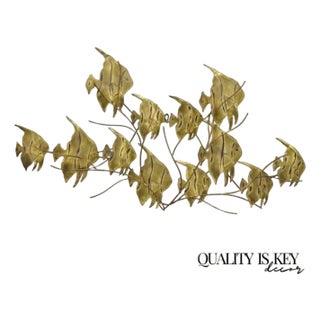 Vintage Bergasse Mid Century Modern Brass Metal "School of Fish" Wall Sculpture For Sale