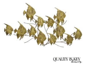 Vintage Bergasse Mid Century Modern Brass Metal "School of Fish" Wall Sculpture