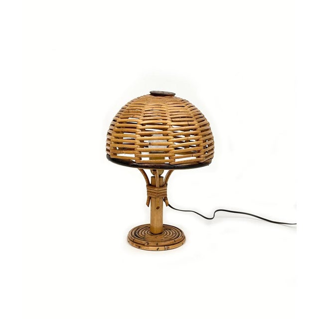 Mid-Century Bamboo & Rattan Table Lamps in the style of Louis Sognot, Italy, 1960s, Set of 2 For Sale - Image 6 of 14