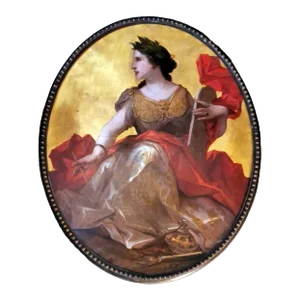 Mid 19th Century Napoleon III Style Large Oil Painting on Canvas of a French Subject Calliope Gold Background
