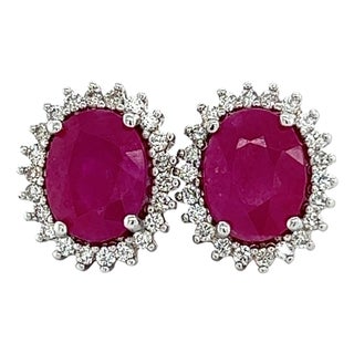 Natural Ruby Diamond Stud Earrings 14k W Gold 5.74 TCW Certified For Sale