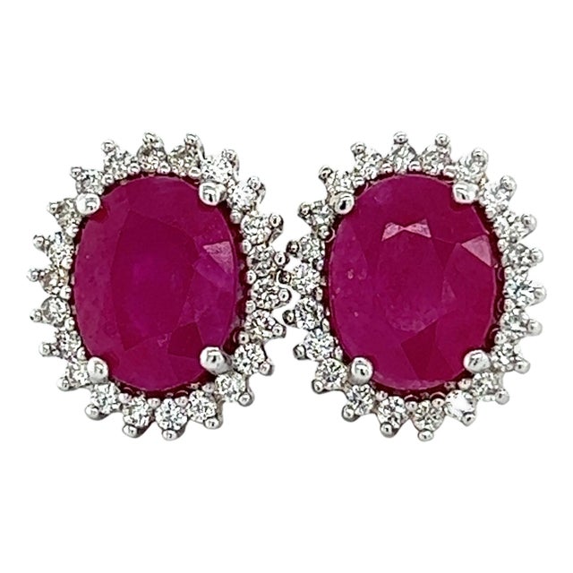 Natural Ruby Diamond Stud Earrings 14k W Gold 5.74 TCW Certified For Sale