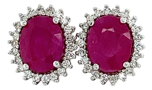Natural Ruby Diamond Stud Earrings 14k W Gold 5.74 TCW Certified