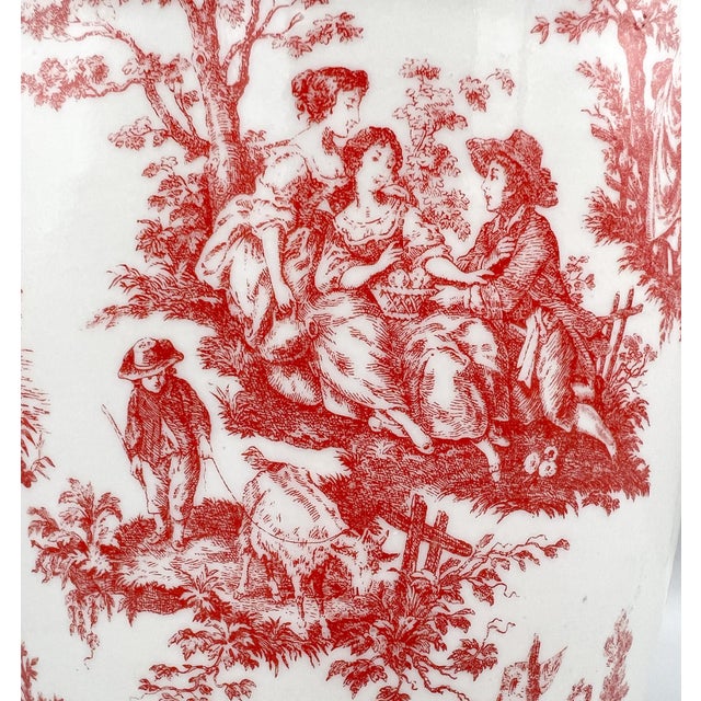 Vintage Red Transfer Ware Ceramic Cachepot Planter - European Pastoral Scene, Cottagecore, Grandmillennial For Sale - Image 13 of 13