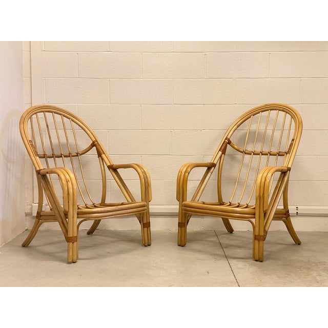 Set of Bamboo & Leather Armchairs, 1980s For Sale - Image 15 of 15