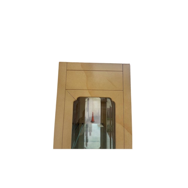 Tan Vintage Henredon Faux Goatskin Pan Asian Campaign Curio Cabinet Hutch Display For Sale - Image 8 of 17