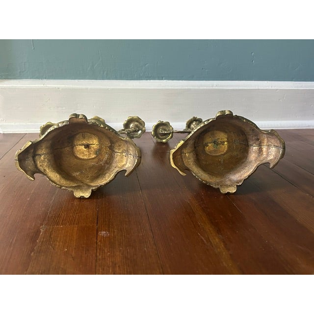 Antique French Rococo Style Solid Brass 3-Light Candelabras - A Pair For Sale - Image 11 of 14