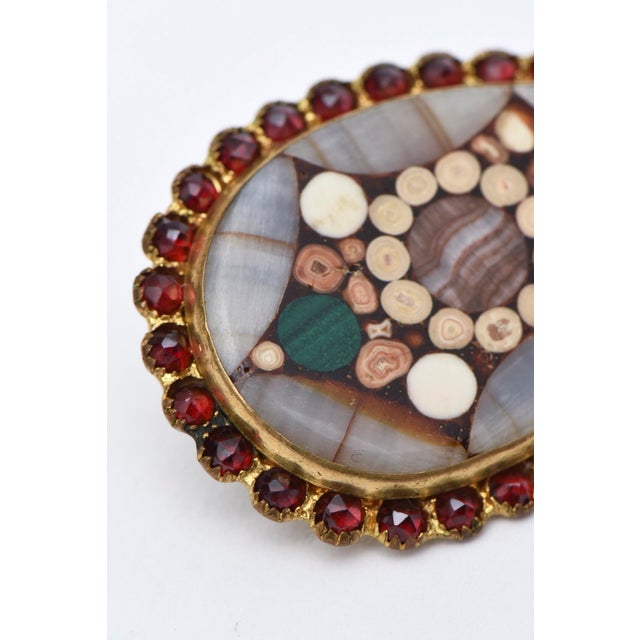 1950s Vintage Inlay Agate, Quartz, Garnets Pierced Dangle Earrings , 1950's Pair Of For Sale - Image 5 of 8