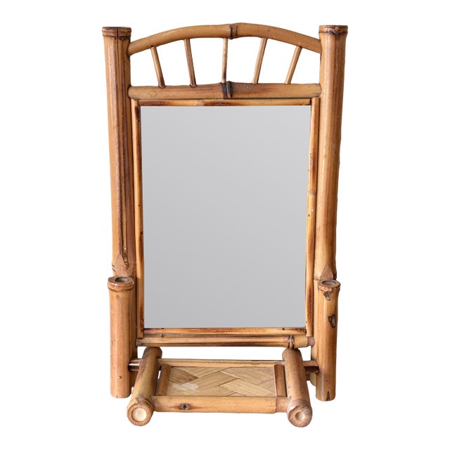 Small Bamboo Frame Mirror With Shelf For Sale