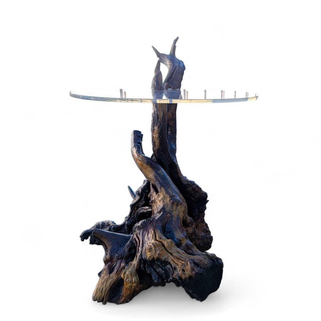 Vintage Organic Modern Driftwood Side Table With Acrylic Top, Mid-Century For Sale - Image 11 of 18