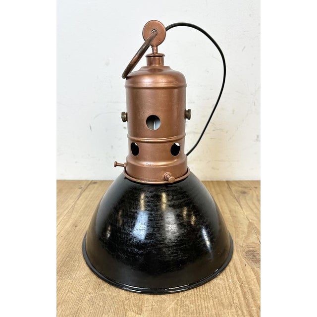 Industrial Italian Black Enamel Factory Lamp with Iron Top, 1950s For Sale - Image 12 of 18
