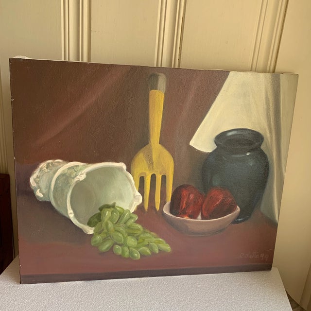 Vintage Original Canvas Still Life Painting For Sale - Image 9 of 12