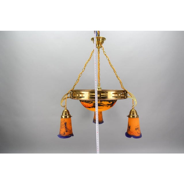 Art Nouveau French Brass Chandelier with Pâte De Verre Glass by Noverdy, 1920s For Sale - Image 12 of 18