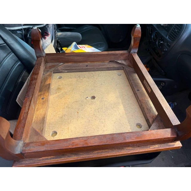 Wood Vintage Chinoiserie Style Vinyl Faux Leather Footstool For Sale - Image 7 of 11