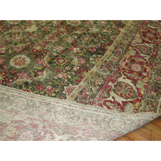Persian Zabihi Collection Dark Green Oversize Persian Tabriz Carpet For Sale - Image 3 of 11