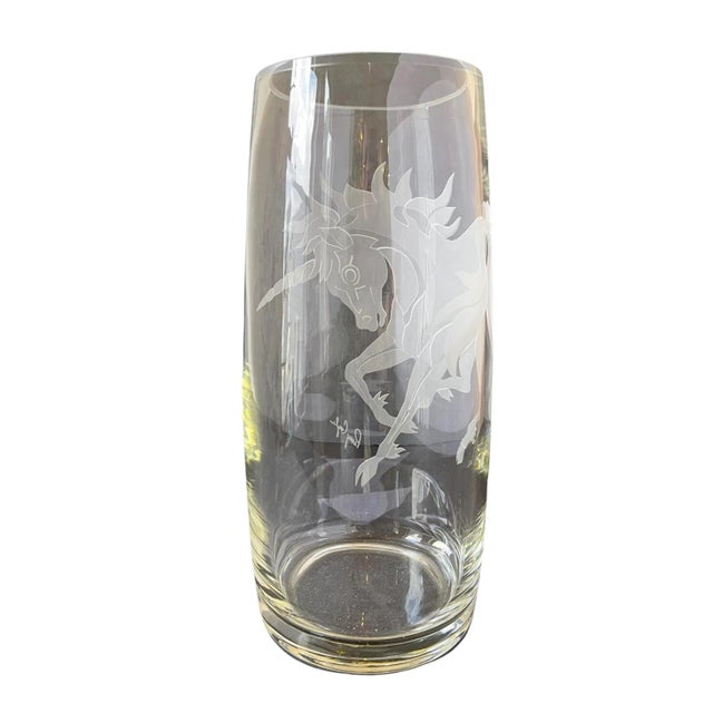 Late 20th Century Large Decorative Art Glass Unicorn Vase Signed Perry Coyle For Sale - Image 5 of 13