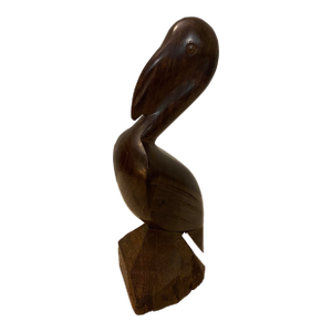 Mid 20th Century Pelican Statue Carved Hardwood