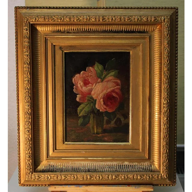 Franz Geerts, Roses in a Vase, 1902, Oil on Wood, Framed For Sale - Image 4 of 8