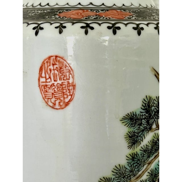 White The Heavenly Musicians, Antique Chinese Republic Period Famille Rose Porcelain Table Lamp For Sale - Image 8 of 13