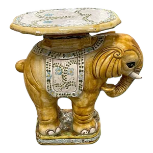 Vintage Terracotta Glazed Elephant Garden Stool