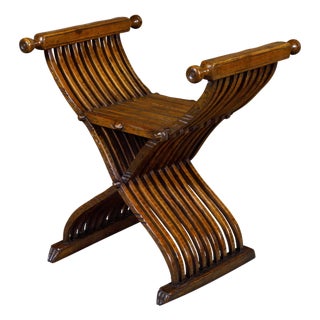 Italian Renaissance Style Walnut Savonarola Folding Chair circa 1900 For Sale