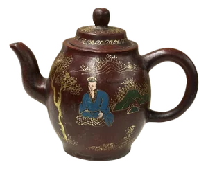 Vintage Chinese Reddish Brown Graphic Zisha Clay Teapot Art Display