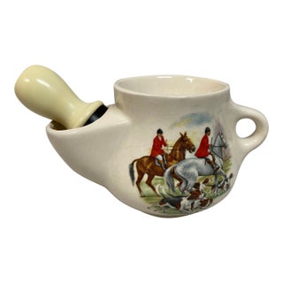 Vintage Scuttle Shaving Mug English Fox Hunt Scene by Liverpool Road Pottery and Antique Brush - 2 Piece For Sale