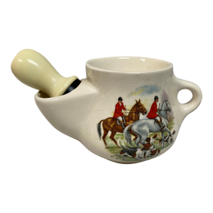 Vintage Scuttle Shaving Mug English Fox Hunt Scene by Liverpool Road Pottery and Antique Brush - 2 Piece