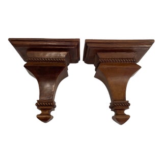 Mid 20th Century Neoclassical Style Wood Corbels Wall Shelf Brackets - A Pair For Sale