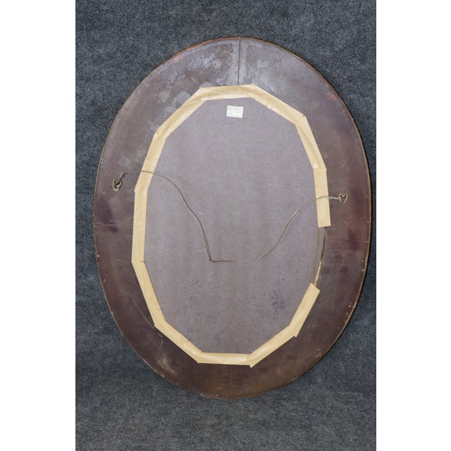 Gold Pair of Beveled Glass Oval Neoclassical Style Gilded Mirrors For Sale - Image 8 of 9