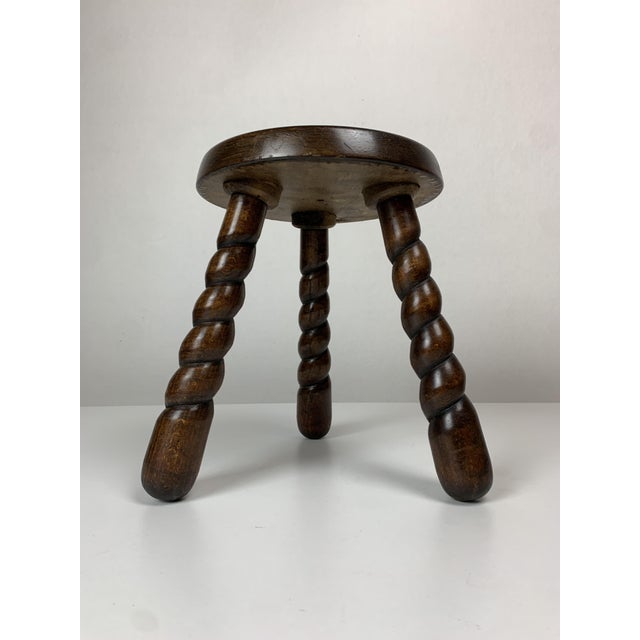 Brown Mid-Century Modernist French Brutalist Wood Turned Tripod Stools, 1950s, Set of 2 For Sale - Image 8 of 18