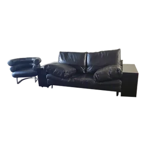 1980s Black Leather Eileen Gray Lota Sofa by Alivar Made in Italy