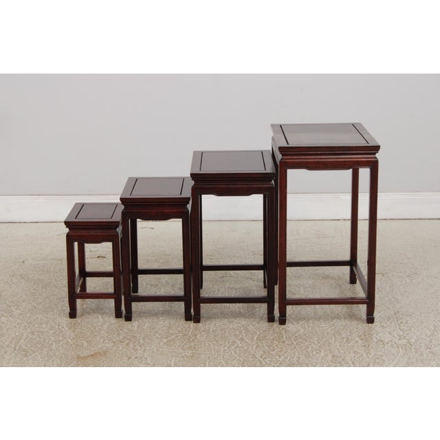 Chinese Vintage Chinese Rosewood 4 Stack Nesting Tables For Sale - Image 3 of 15
