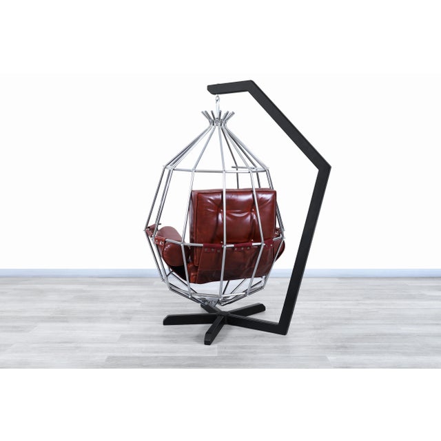 Mid-Century Modern Swedish Leather "Perrot Cage" Swing Chair by Ib Arberg For Sale - Image 9 of 11