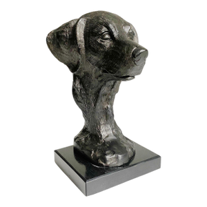 1990s Black Metal Dog Retriever Bust on Black Marble Base