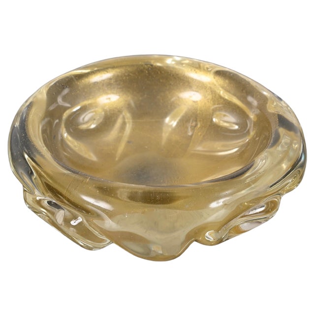 Mid-Century Murano Glass Bowl with Gold Dots by Archimede Seguso, Italy, 1960s For Sale