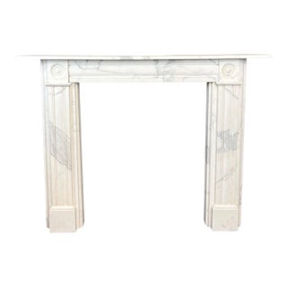 19th Century Carrara Marble Bullseye Fireplace Mantelpiece - Missing Top Shelf Piece For Sale