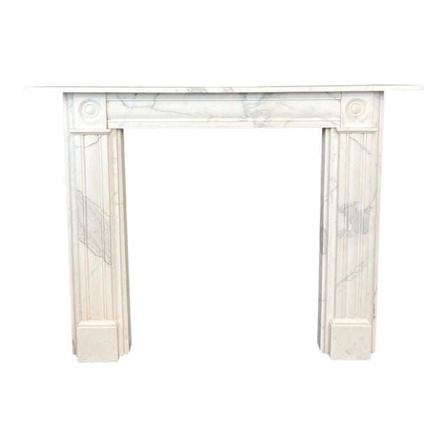 19th Century Carrara Marble Bullseye Fireplace Mantelpiece - Missing Top Shelf Piece For Sale
