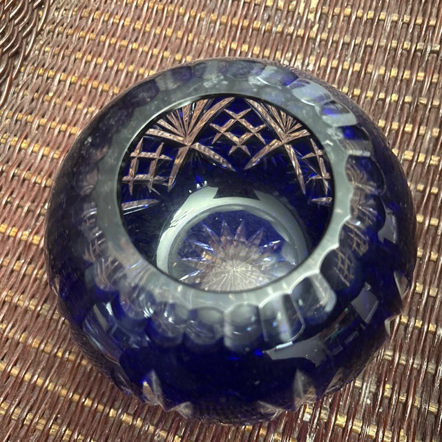 Victorian Cobalt Blue Cut to Clear Crystal Rose Bowl For Sale - Image 3 of 4