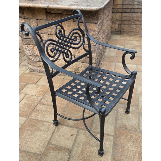 Metal Outdoor Dining Table & Chairs W/ Cushions For Sale - Image 7 of 11